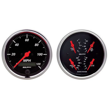 AutoMeter 1408 - GAUGE KIT, 2 PC., QUAD & SPEEDOMETER, 3 3/8", DESIGNER BLACK 3