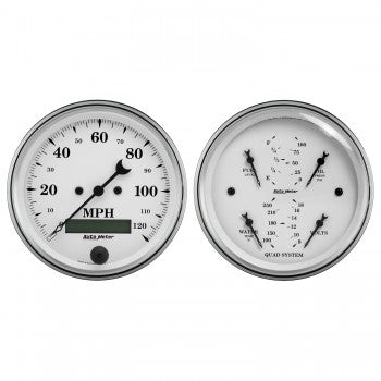 AutoMeter 1600 - GAUGE KIT, 2 PC., QUAD & SPEEDOMETER, 3 3/8", OLD TYME WHITE 4
