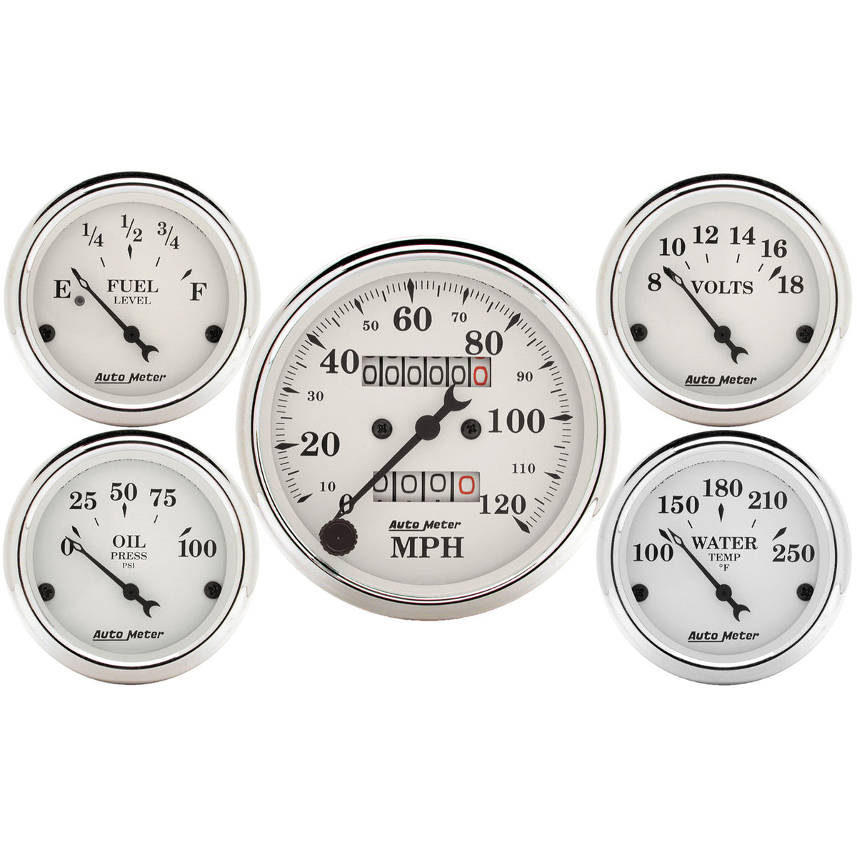 AutoMeter 1601 - GAUGE KIT, 5 PC., 3 1/8" & 2 1/16", MECH. SPEEDOMETER, OLD TYME WHITE 3