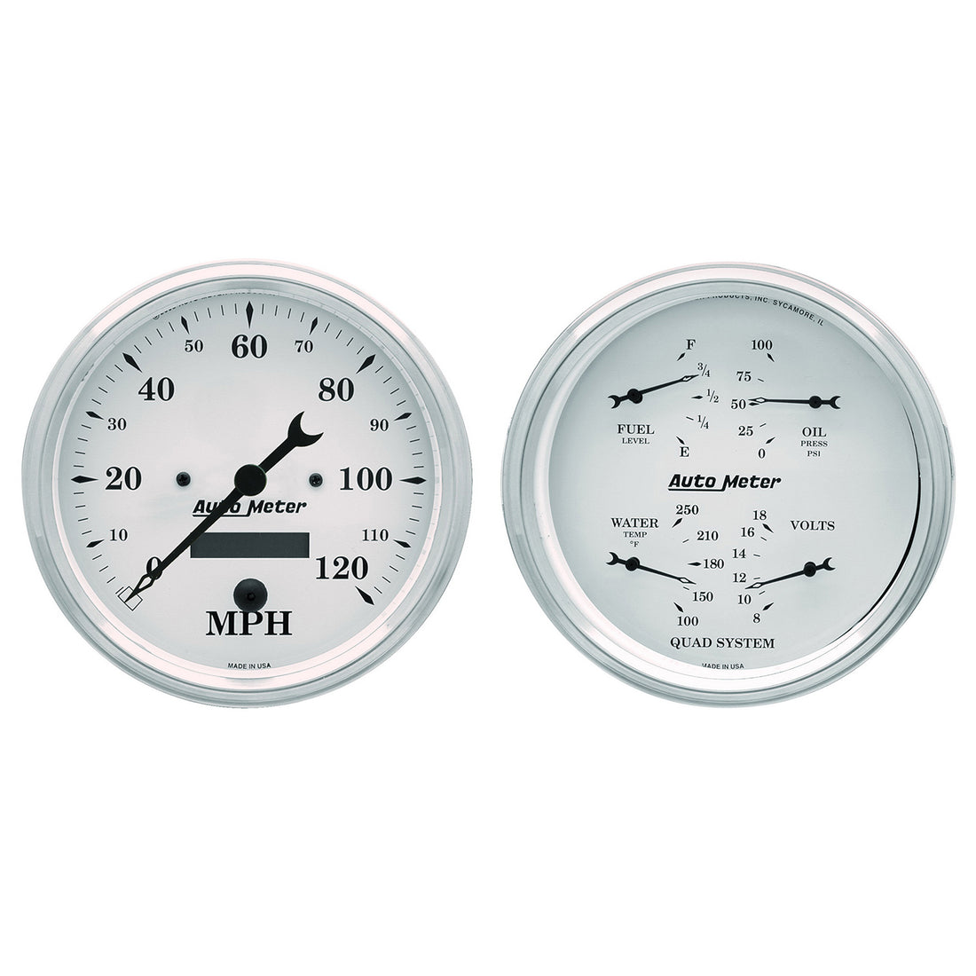 AutoMeter 1603 - GAUGE KIT, 2 PC., QUAD & SPEEDOMETER, 5", OLD TYME WHITE 3