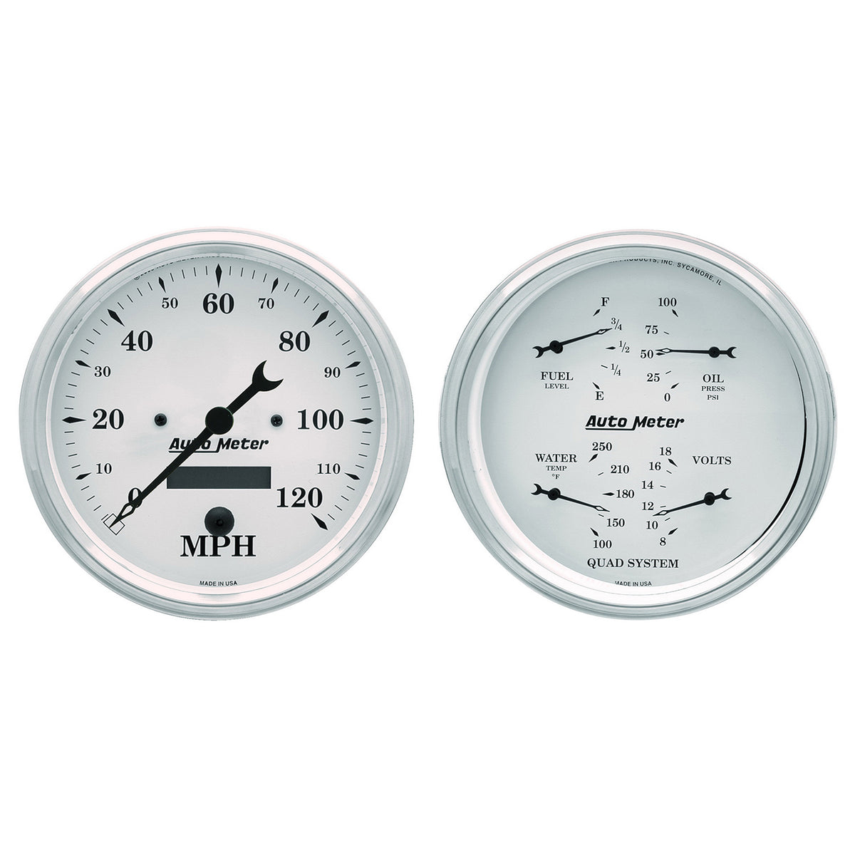 AutoMeter 1603 - GAUGE KIT, 2 PC., QUAD & SPEEDOMETER, 5", OLD TYME WHITE 3