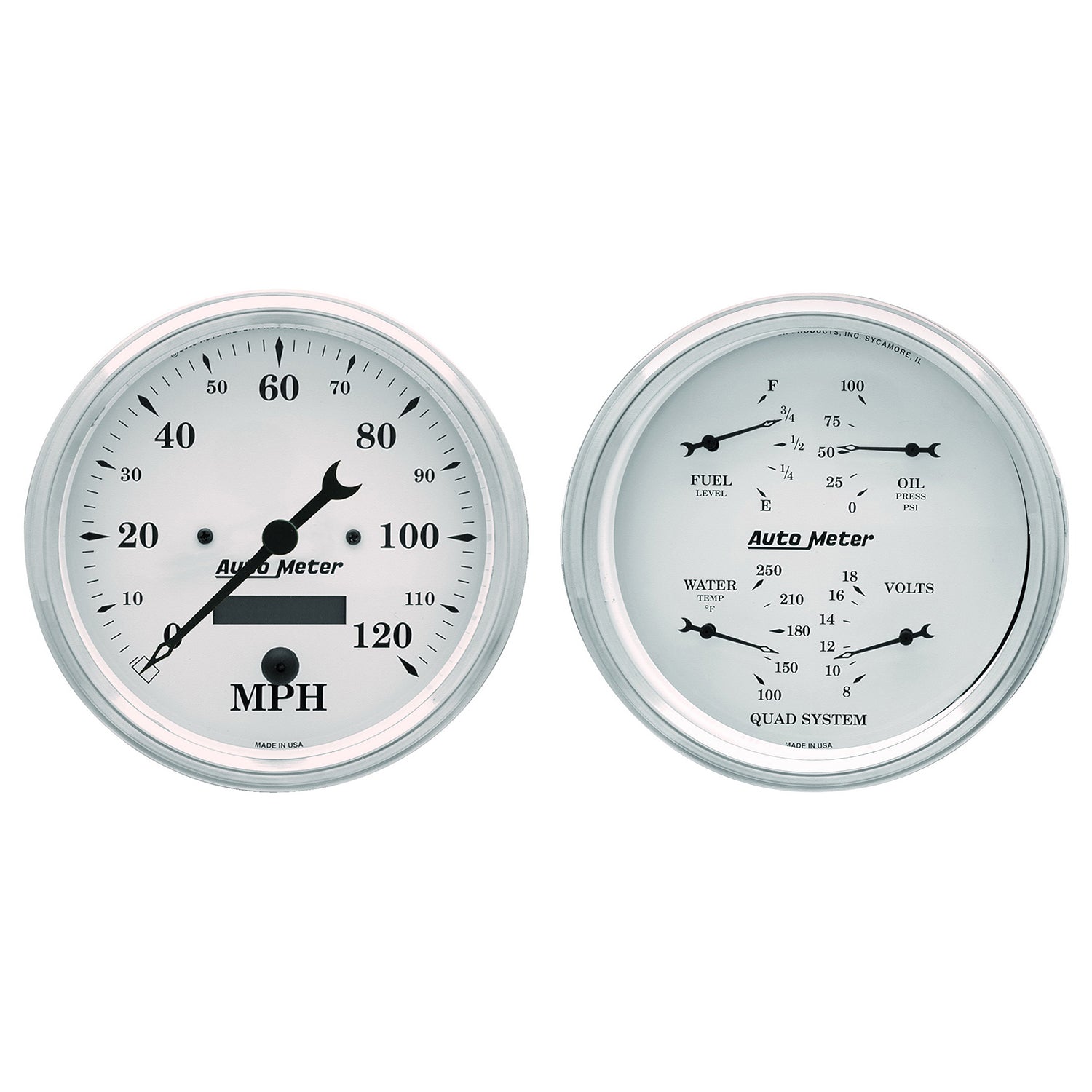 AutoMeter 1603 - GAUGE KIT, 2 PC., QUAD & SPEEDOMETER, 5", OLD TYME WHITE 3