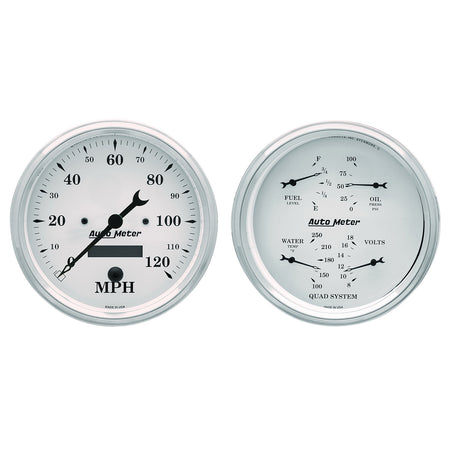 AutoMeter 1603 - GAUGE KIT, 2 PC., QUAD & SPEEDOMETER, 5", OLD TYME WHITE 3