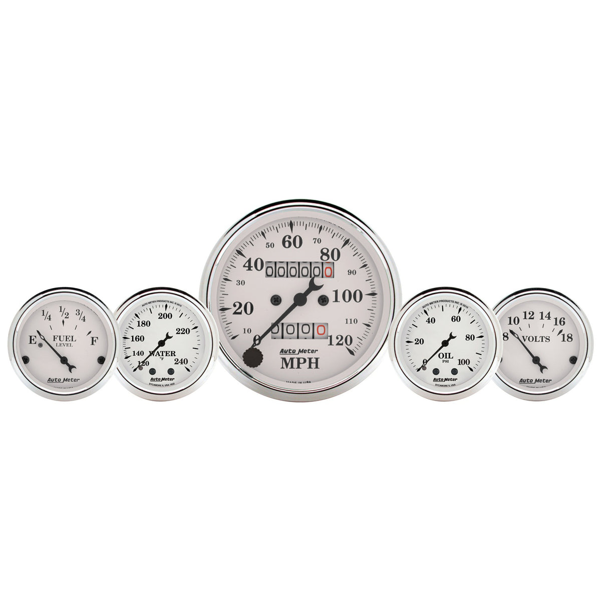 AutoMeter 1611 - GAUGE KIT, 5 PC., 3 1/8" & 2 1/16", MECH. SPEEDO., WTMP & OILP, OLD TYME WHT 3