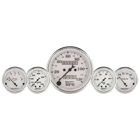AutoMeter 1611 - GAUGE KIT, 5 PC., 3 1/8" & 2 1/16", MECH. SPEEDO., WTMP & OILP, OLD TYME WHT 3
