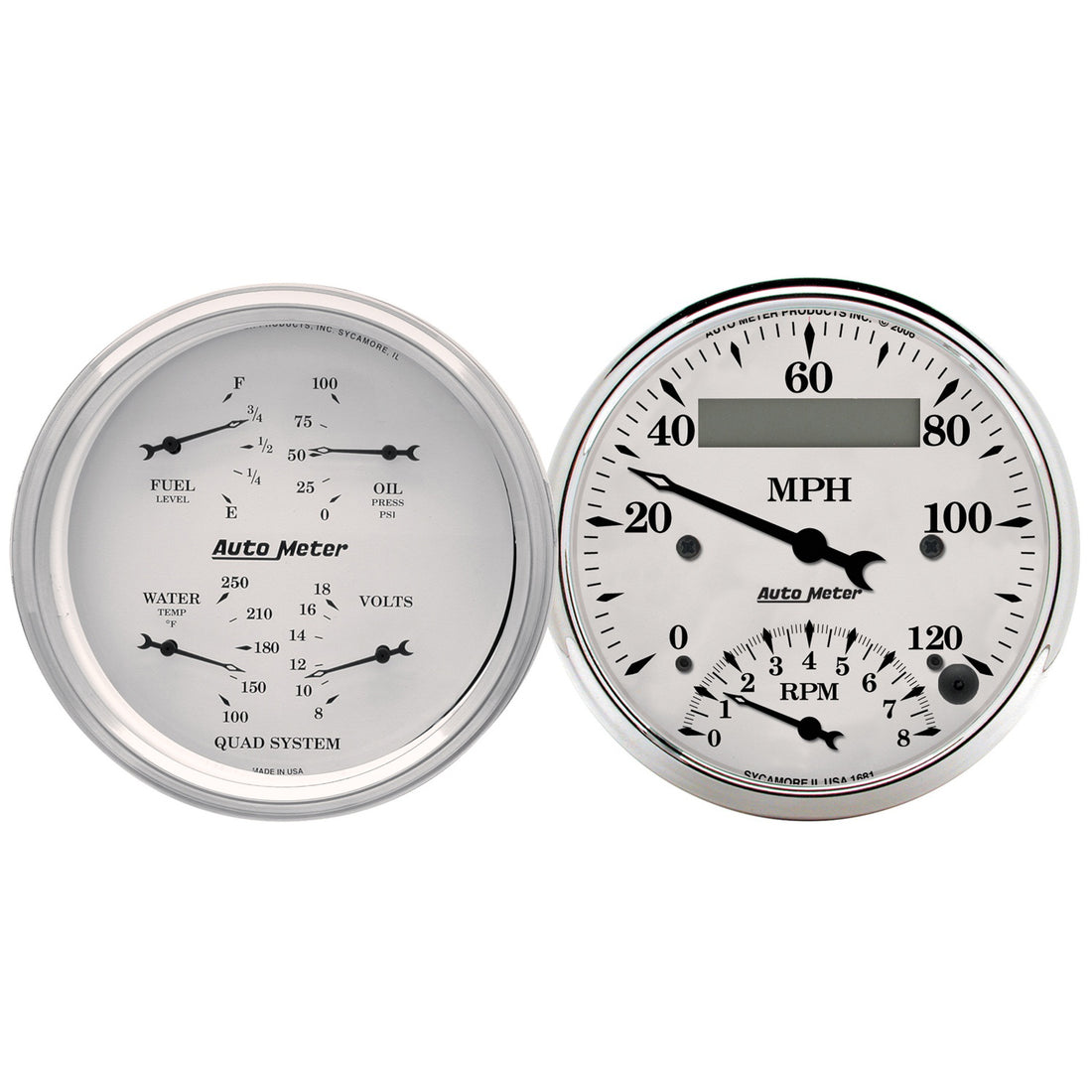 AutoMeter 1620 - GAUGE KIT, 2 PC., QUAD & TACH/SPEEDO, 3 3/8", OLD TYME WHITE 3
