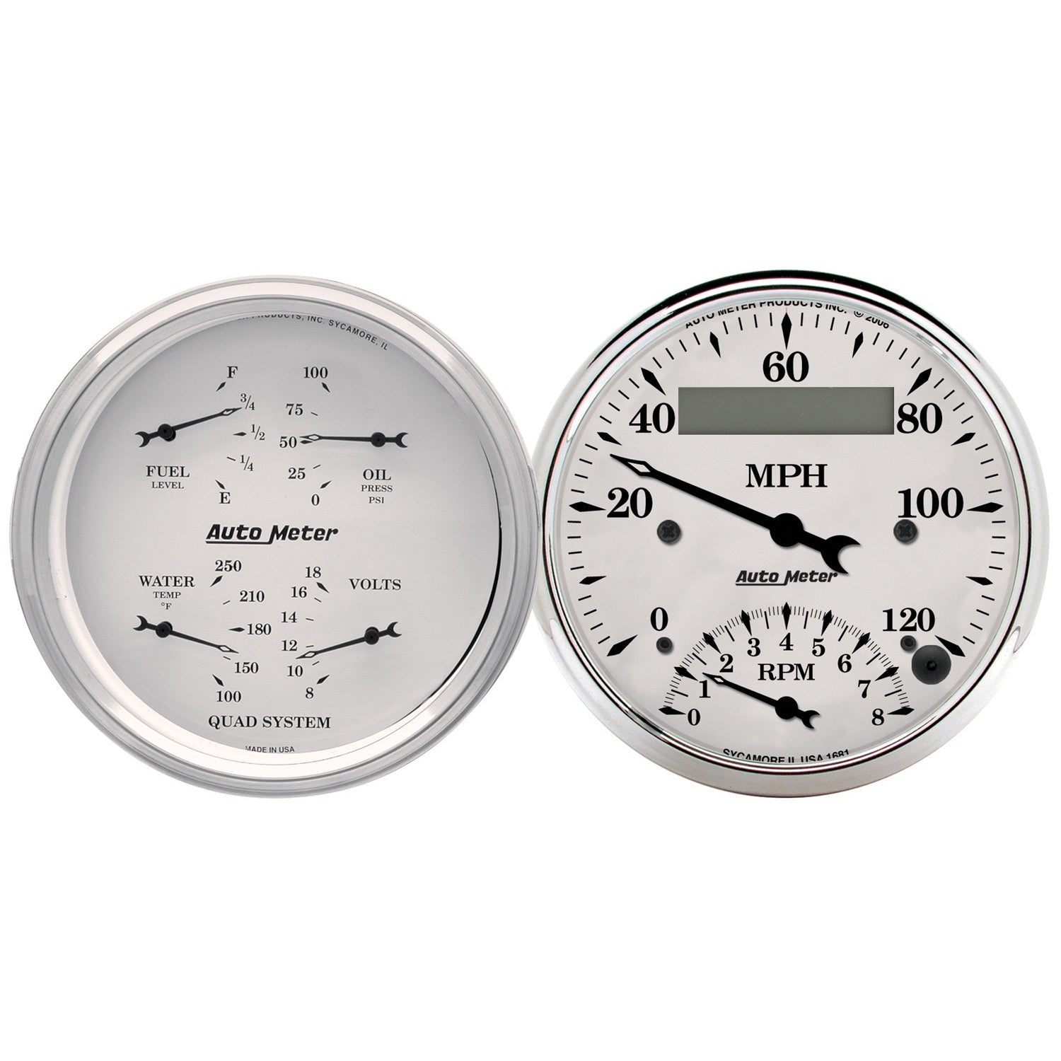 AutoMeter 1620 - GAUGE KIT, 2 PC., QUAD & TACH/SPEEDO, 3 3/8", OLD TYME WHITE 3