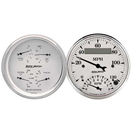 AutoMeter 1620 - GAUGE KIT, 2 PC., QUAD & TACH/SPEEDO, 3 3/8", OLD TYME WHITE 3