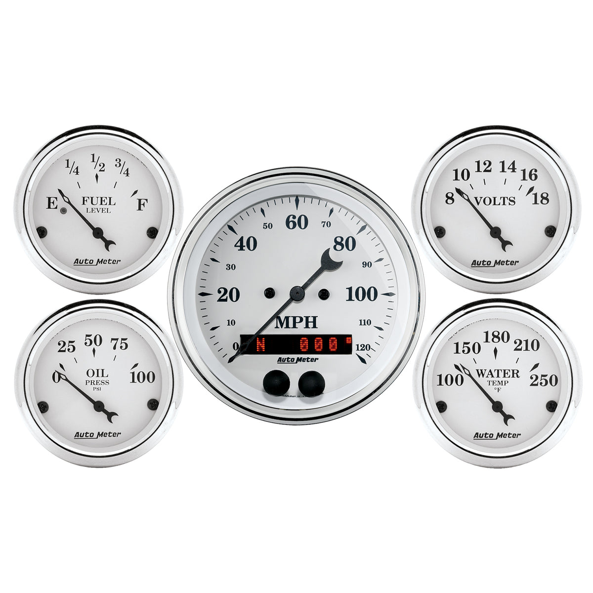 AutoMeter 1650 - GAUGE KIT, 5 PC., 3 3/8" & 2 1/16", GPS SPEEDOMETER, OLD TYME WHITE 1