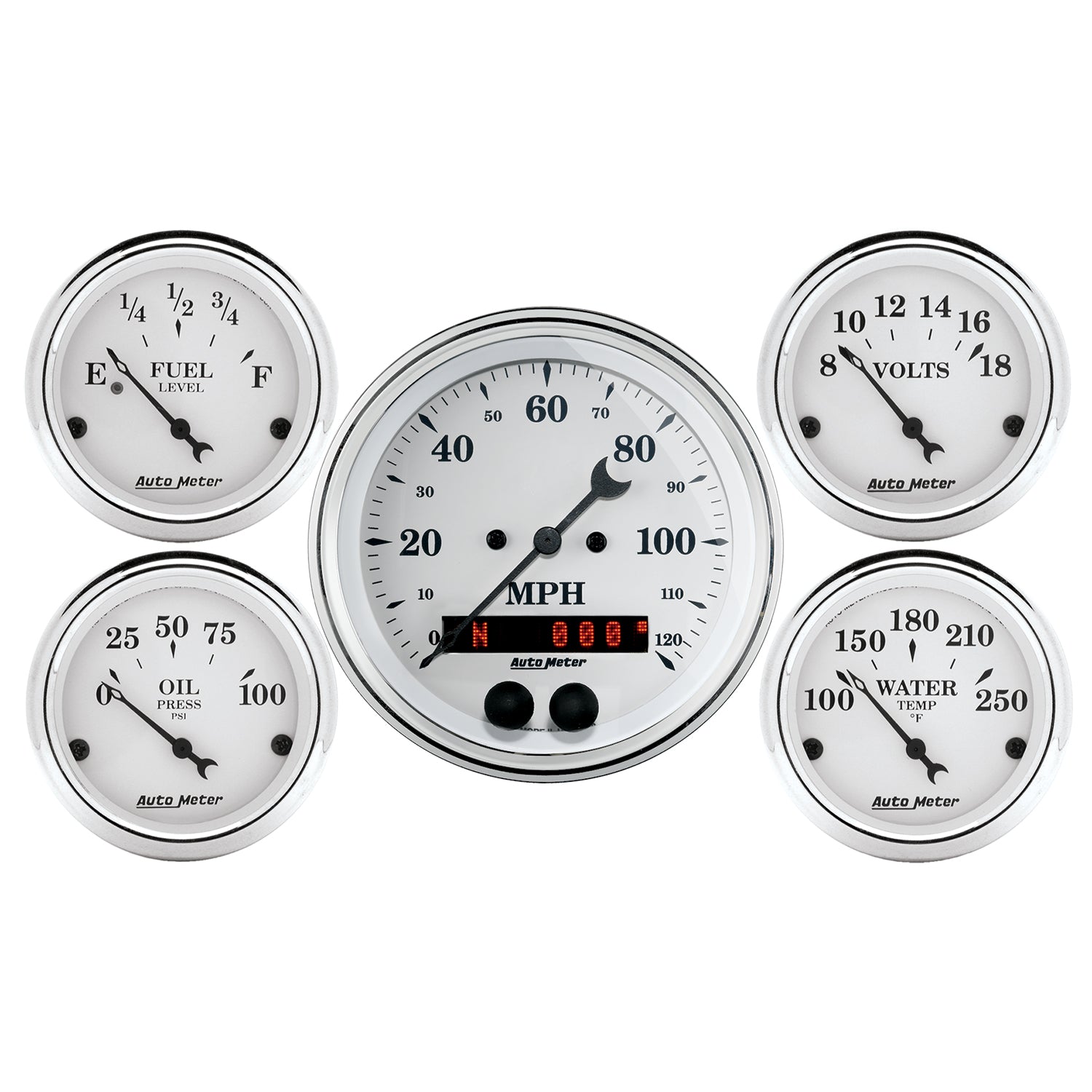 AutoMeter 1650 - GAUGE KIT, 5 PC., 3 3/8" & 2 1/16", GPS SPEEDOMETER, OLD TYME WHITE 1