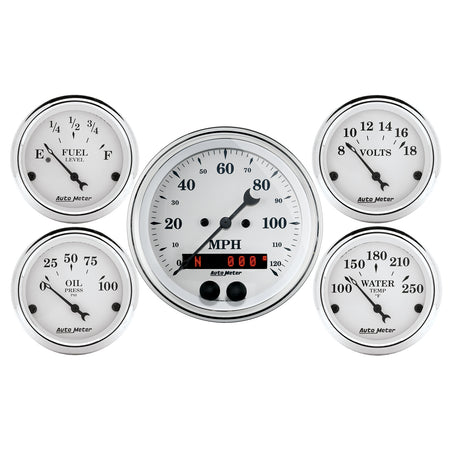 AutoMeter 1650 - GAUGE KIT, 5 PC., 3 3/8" & 2 1/16", GPS SPEEDOMETER, OLD TYME WHITE 1