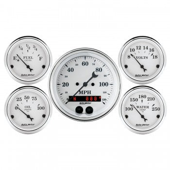 AutoMeter 1650 - GAUGE KIT, 5 PC., 3 3/8" & 2 1/16", GPS SPEEDOMETER, OLD TYME WHITE 4