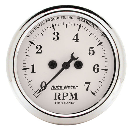 AutoMeter 1694 - GAUGE, TACHOMETER, 2 1/16", 7K RPM, IN-DASH, OLD TYME WHITE 3