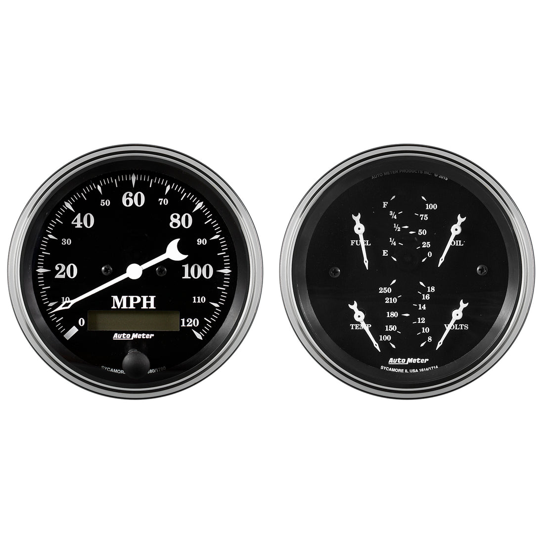 AutoMeter 1700 - GAUGE KIT, 2 PC., QUAD & SPEEDOMETER, 3 3/8", OLD TYME BLACK 3