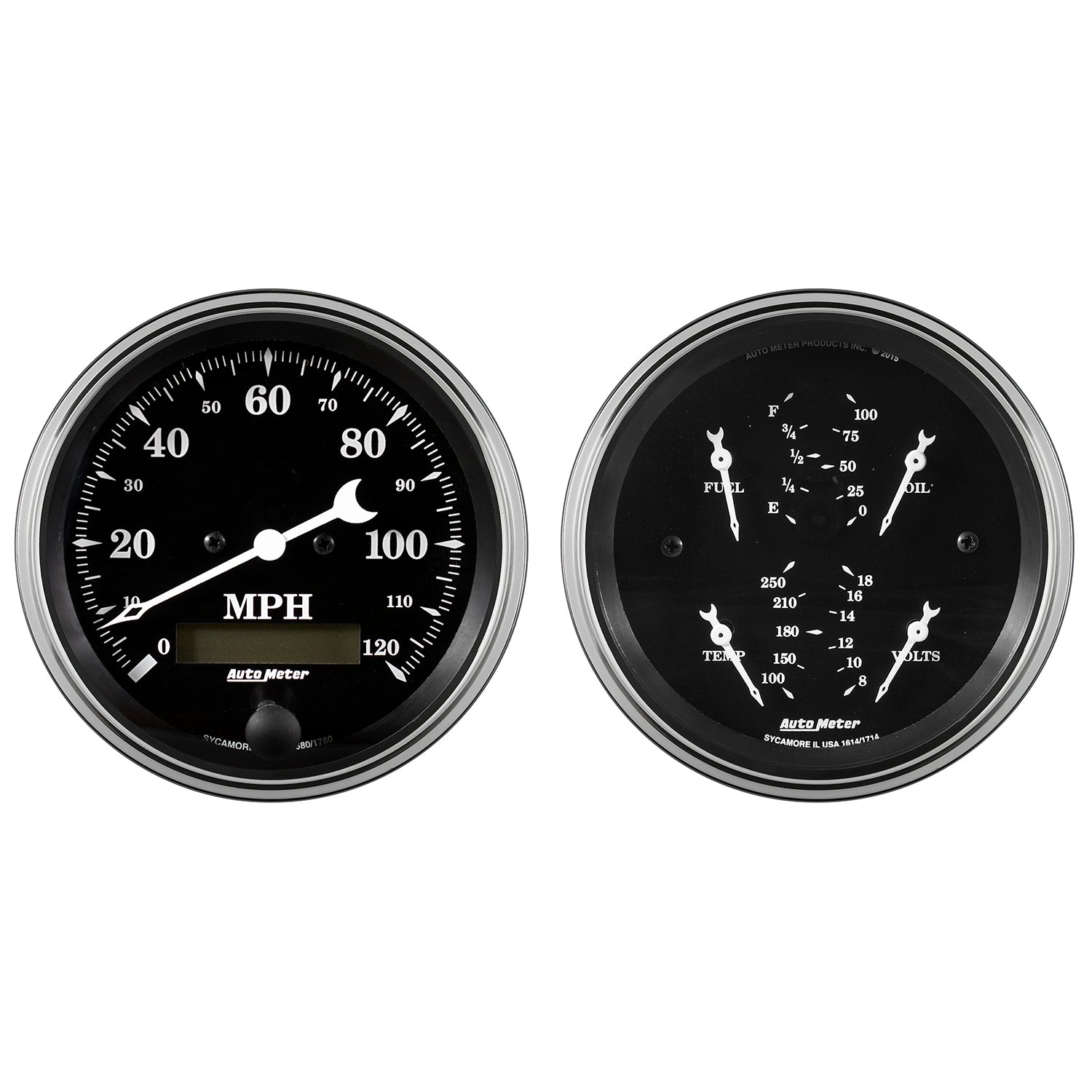 AutoMeter 1700 - GAUGE KIT, 2 PC., QUAD & SPEEDOMETER, 3 3/8", OLD TYME BLACK 3