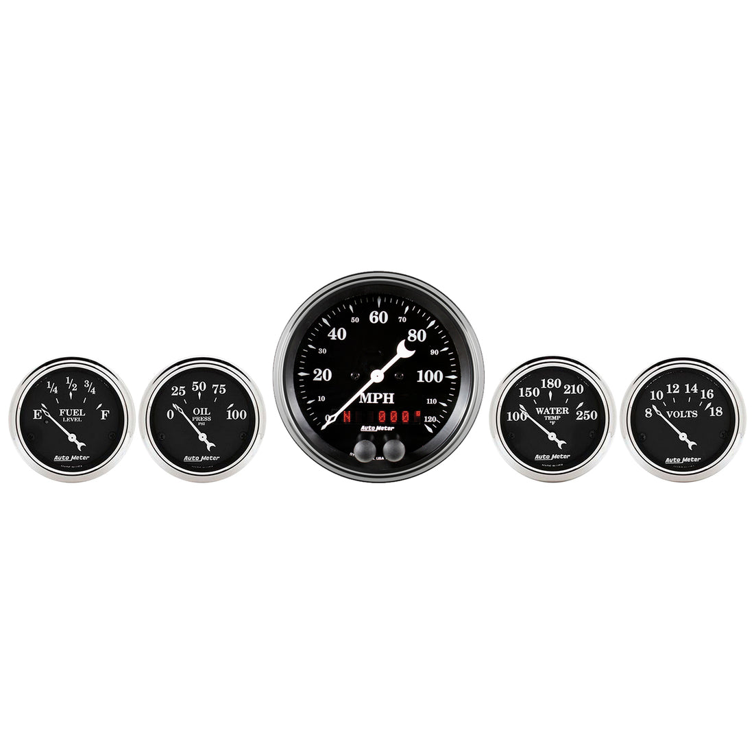 AutoMeter 1750 - GAUGE KIT, 5 PC., 3 3/8" & 2 1/16", GPS SPEEDOMETER, OLD TYME BLACK 5