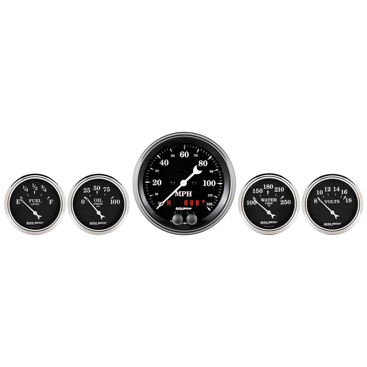 AutoMeter 1750 - GAUGE KIT, 5 PC., 3 3/8" & 2 1/16", GPS SPEEDOMETER, OLD TYME BLACK 5