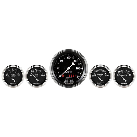 AutoMeter 1750 - GAUGE KIT, 5 PC., 3 3/8" & 2 1/16", GPS SPEEDOMETER, OLD TYME BLACK 5