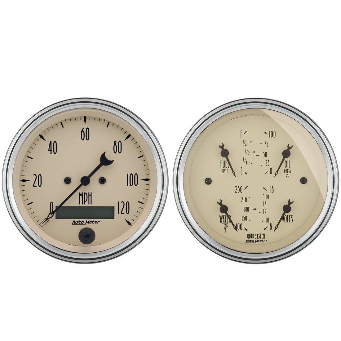 AutoMeter 1800 - GAUGE KIT, 2 PC., QUAD & SPEEDOMETER, 3 3/8", ANTIQUE BEIGE 3