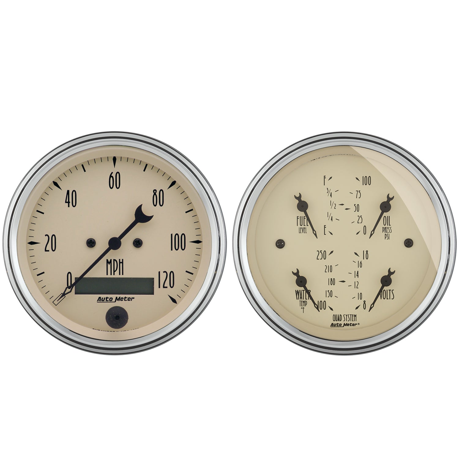 AutoMeter 1800 - GAUGE KIT, 2 PC., QUAD & SPEEDOMETER, 3 3/8", ANTIQUE BEIGE 3