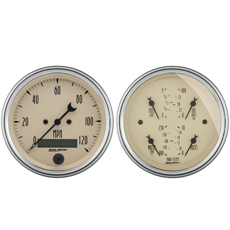 AutoMeter 1800 - GAUGE KIT, 2 PC., QUAD & SPEEDOMETER, 3 3/8", ANTIQUE BEIGE 3