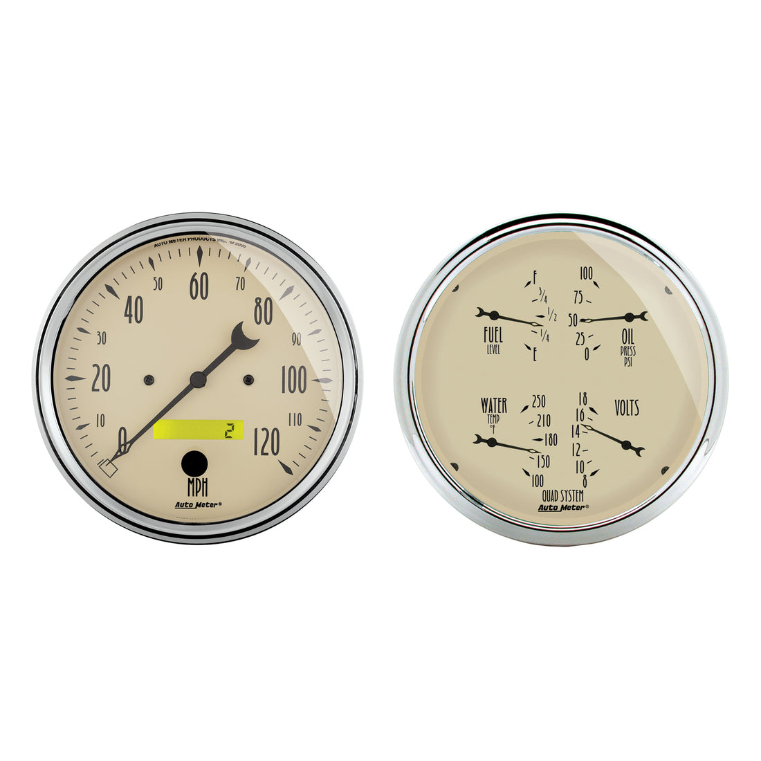 AutoMeter 1803 - GAUGE KIT, 2 PC., QUAD & SPEEDOMETER, 5", ANTIQUE BEIGE 3