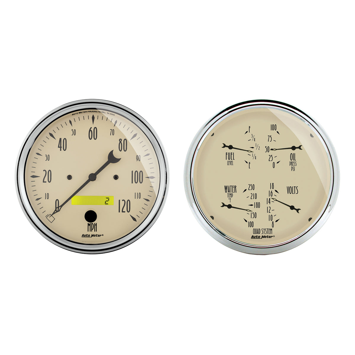 AutoMeter 1803 - GAUGE KIT, 2 PC., QUAD & SPEEDOMETER, 5", ANTIQUE BEIGE 3