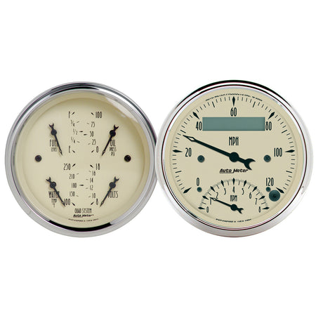 AutoMeter 1820 - GAUGE KIT, 2 PC., QUAD & TACH/SPEEDO, 3 3/8", ANTIQUE BEIGE 3