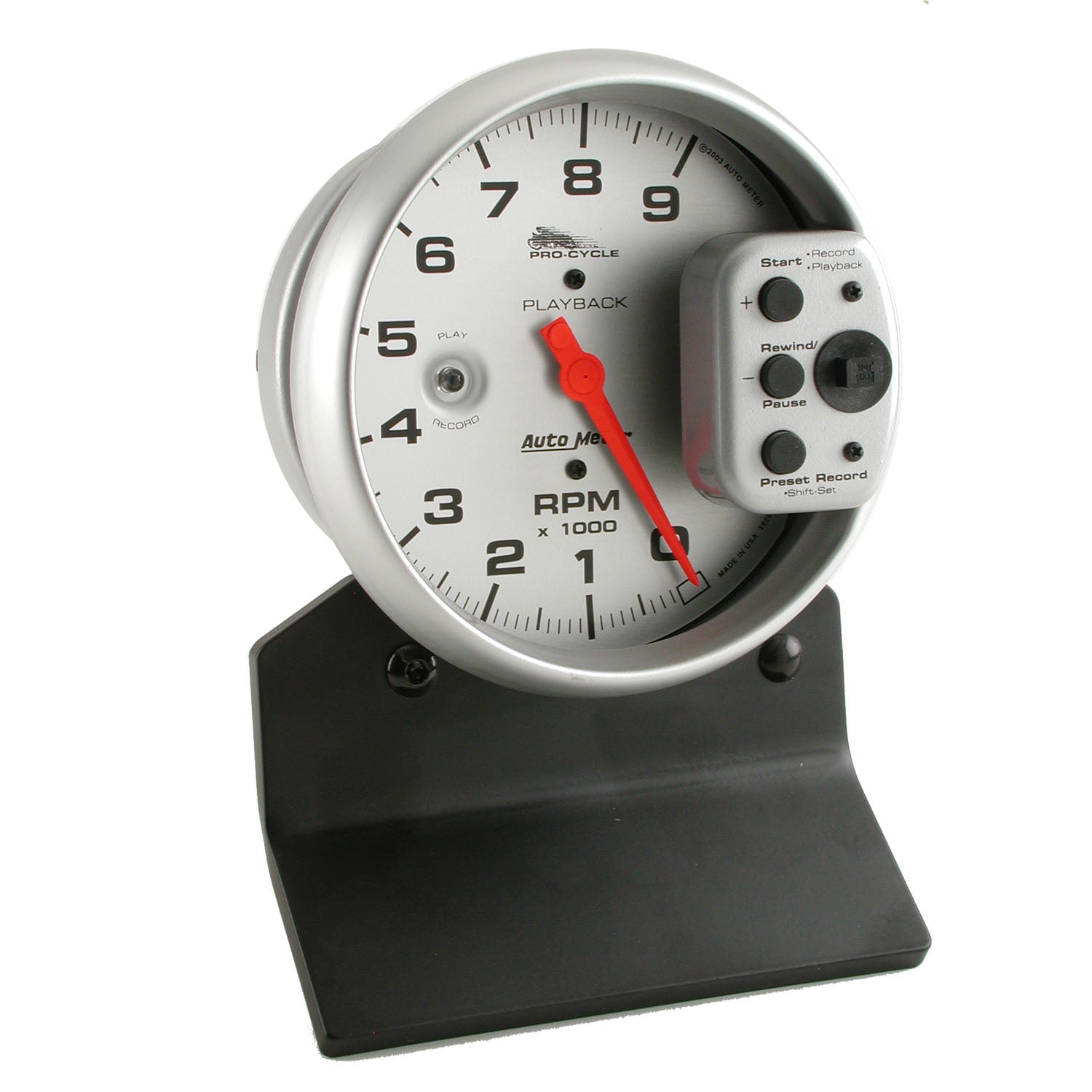 AutoMeter 19264 - GAUGE, TACH, 5", 9K RPM, PEDESTAL W/ RPM PLAYBACK, SILVER, PRO-CYCLE 1