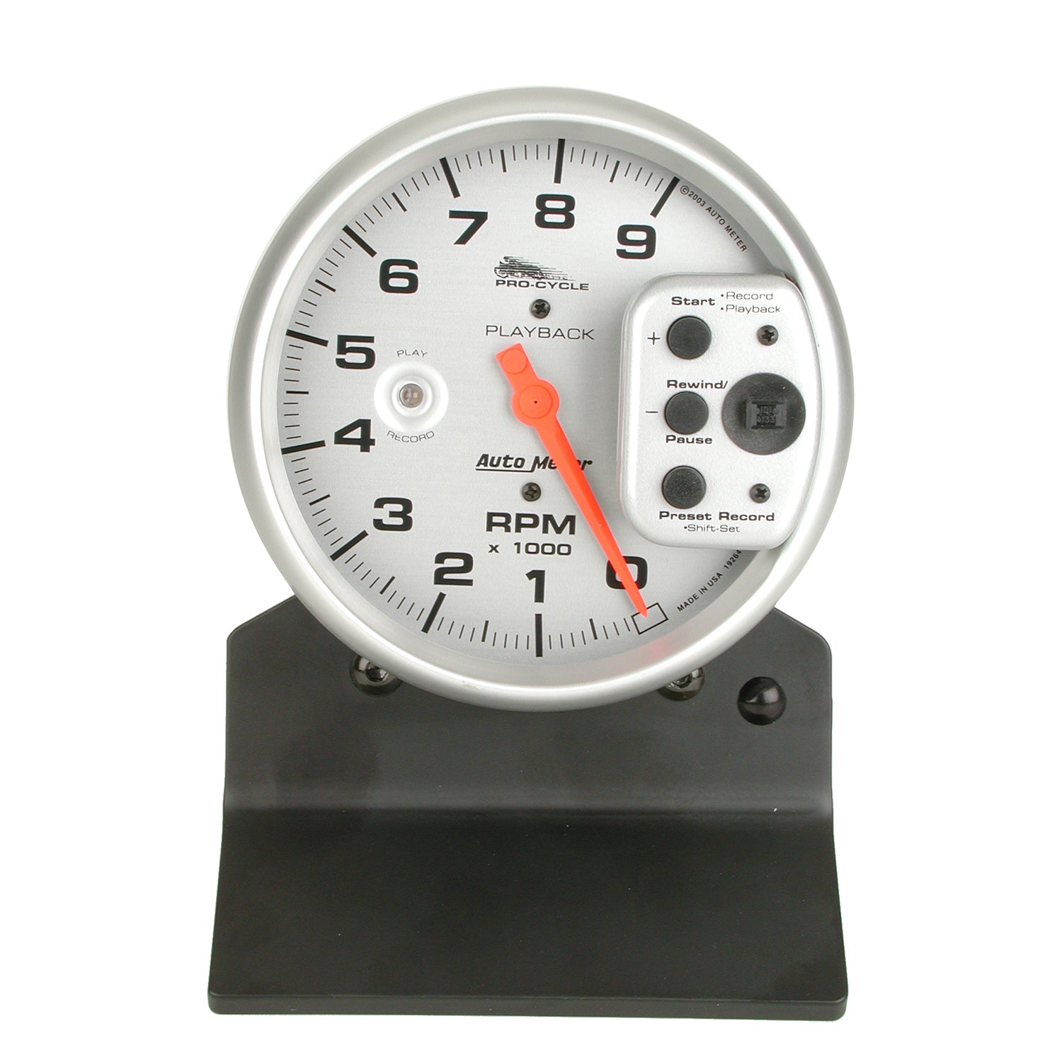 AutoMeter 19264 - GAUGE, TACH, 5", 9K RPM, PEDESTAL W/ RPM PLAYBACK, SILVER, PRO-CYCLE 2
