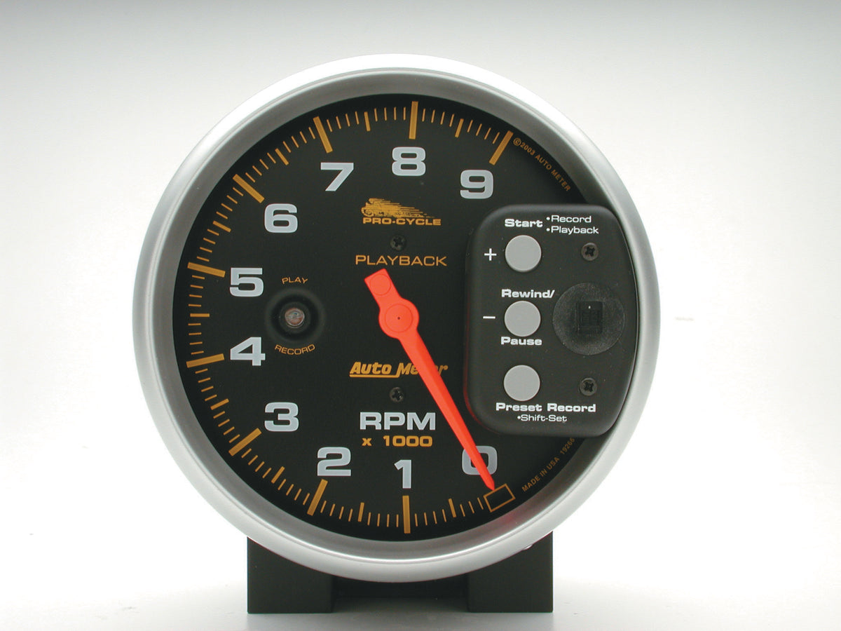 AutoMeter 19266 - GAUGE, TACH, 5", 9K RPM, PEDESTAL W/ RPM PLAYBACK, BLACK, PRO-CYCLE 5