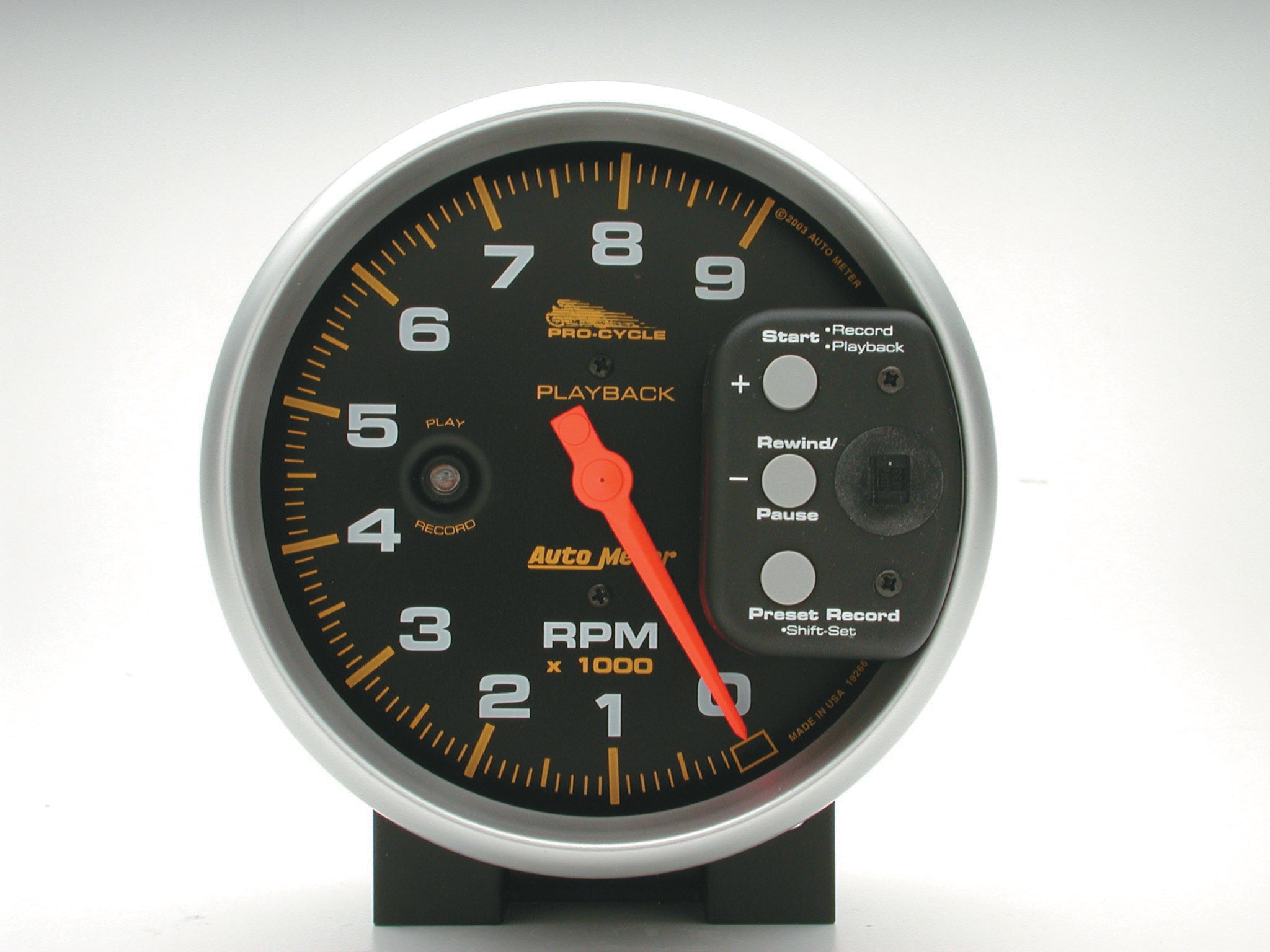 AutoMeter 19266 - GAUGE, TACH, 5", 9K RPM, PEDESTAL W/ RPM PLAYBACK, BLACK, PRO-CYCLE 5