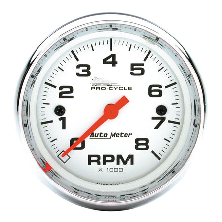 AutoMeter 19305 - GAUGE, TACH, 2 5/8", 8K RPM, 2&4 CYLINDER, WHITE, PRO-CYCLE 3