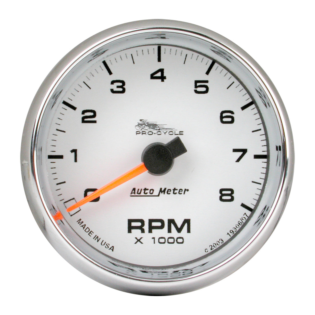 AutoMeter 19307 - GAUGE, TACH, 2 5/8", 8K RPM, 2&4 CYLINDER, WHITE, PRO-CYCLE 3