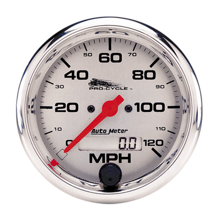 AutoMeter 19352 - GAUGE, SPEEDO, 3 3/4", 120 MPH, ELEC, SILVER, PRO-CYCLE 5