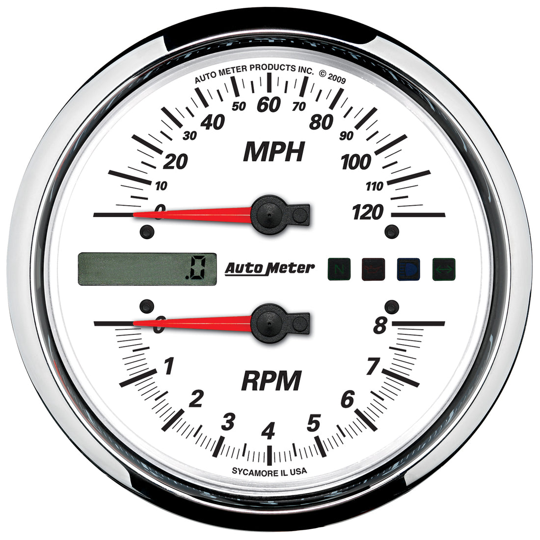 AutoMeter 19467 - GAUGE, TACH/SPEEDO, 4 1/2", 8K RPM/120 MPH, WHITE, PRO-CYCLE 3