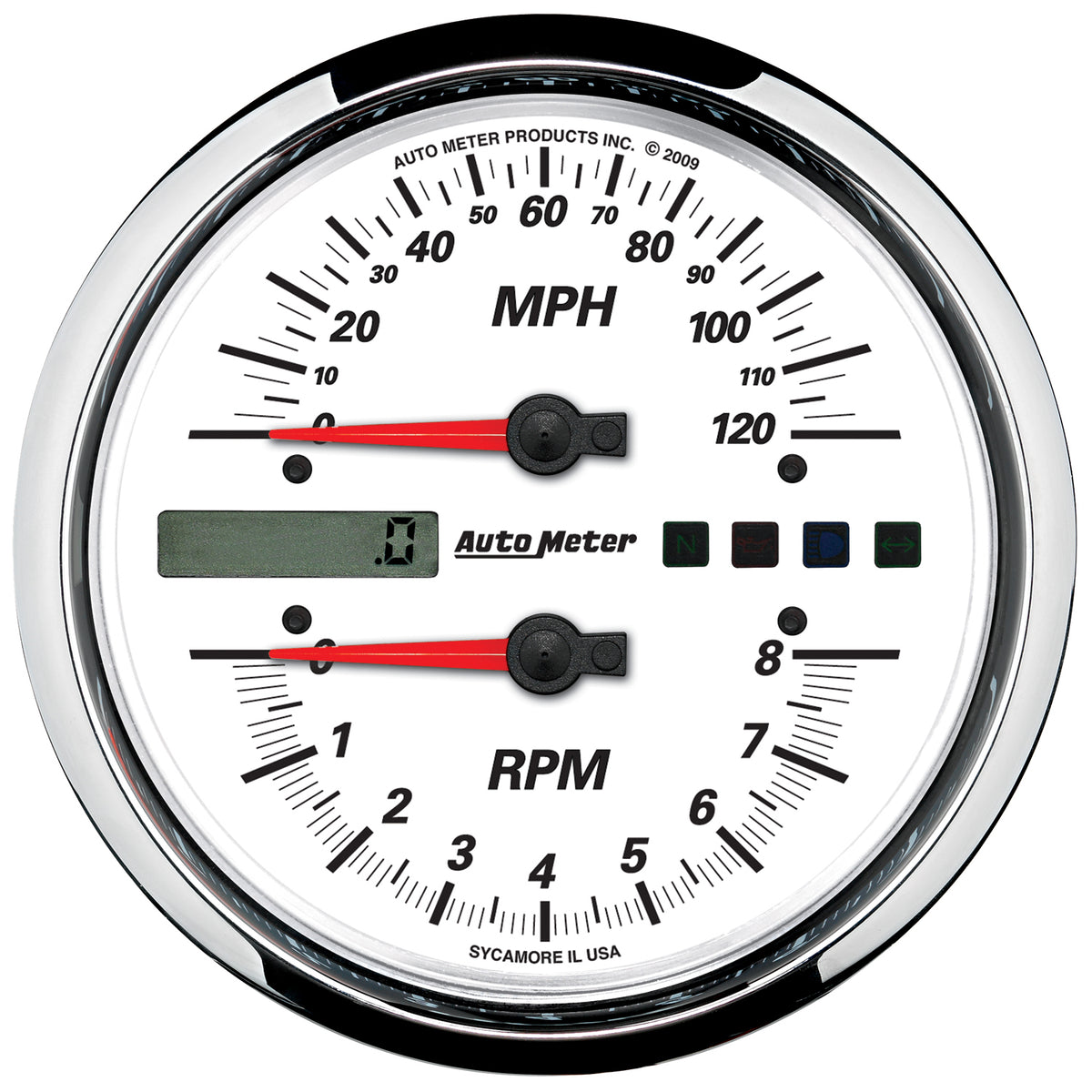 AutoMeter 19467 - GAUGE, TACH/SPEEDO, 4 1/2", 8K RPM/120 MPH, WHITE, PRO-CYCLE 3