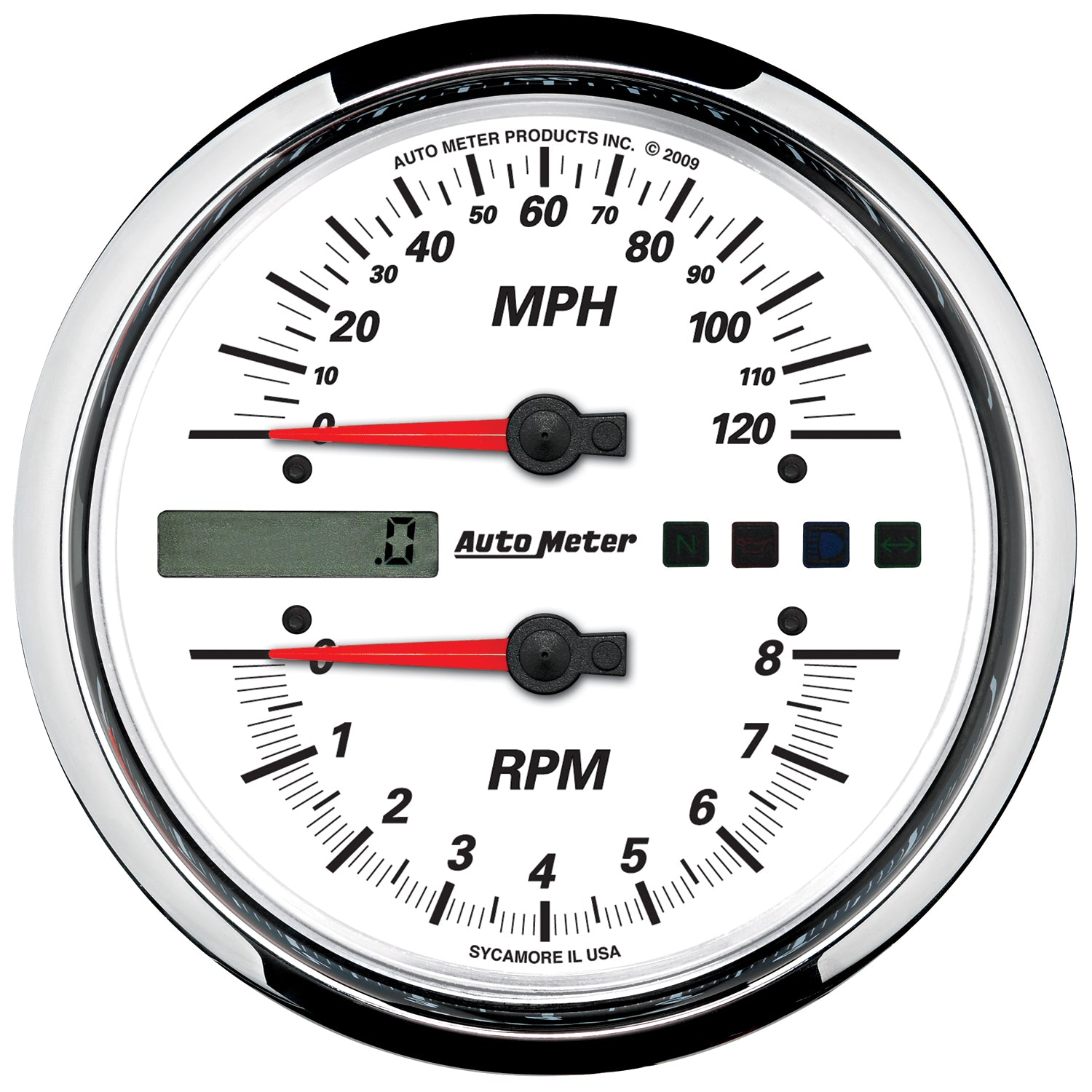 AutoMeter 19467 - GAUGE, TACH/SPEEDO, 4 1/2", 8K RPM/120 MPH, WHITE, PRO-CYCLE 3