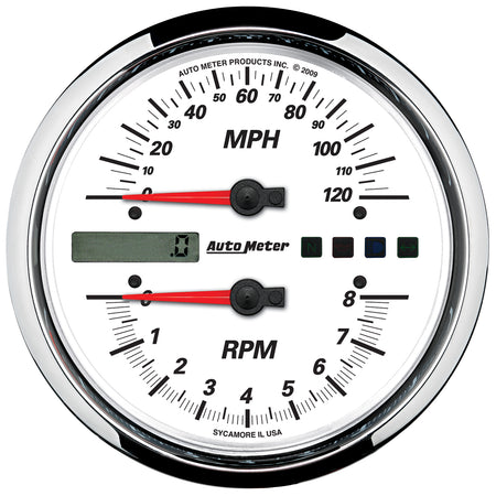 AutoMeter 19467 - GAUGE, TACH/SPEEDO, 4 1/2", 8K RPM/120 MPH, WHITE, PRO-CYCLE 3