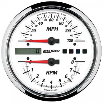 AutoMeter 19467 - GAUGE, TACH/SPEEDO, 4 1/2", 8K RPM/120 MPH, WHITE, PRO-CYCLE 4