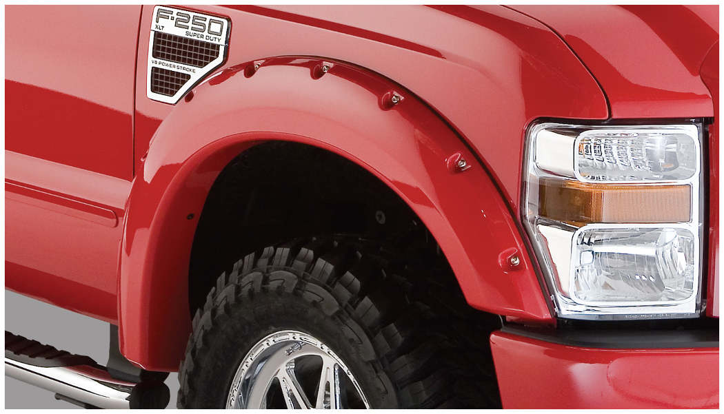 Bushwacker 20055-02 - Black Pocket/Rivet Style Smooth Finish Front Fender Flares For 2008-2010 Ford F250/F350 Super Duty Bushwacker 2