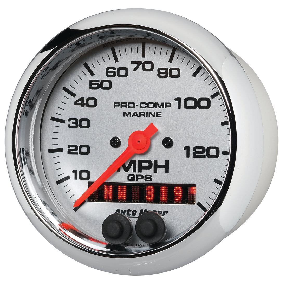 AutoMeter 200638-35 - GAUGE, SPEEDOMETER, 3 3/8", 140MPH, GPS, MARINE CHROME