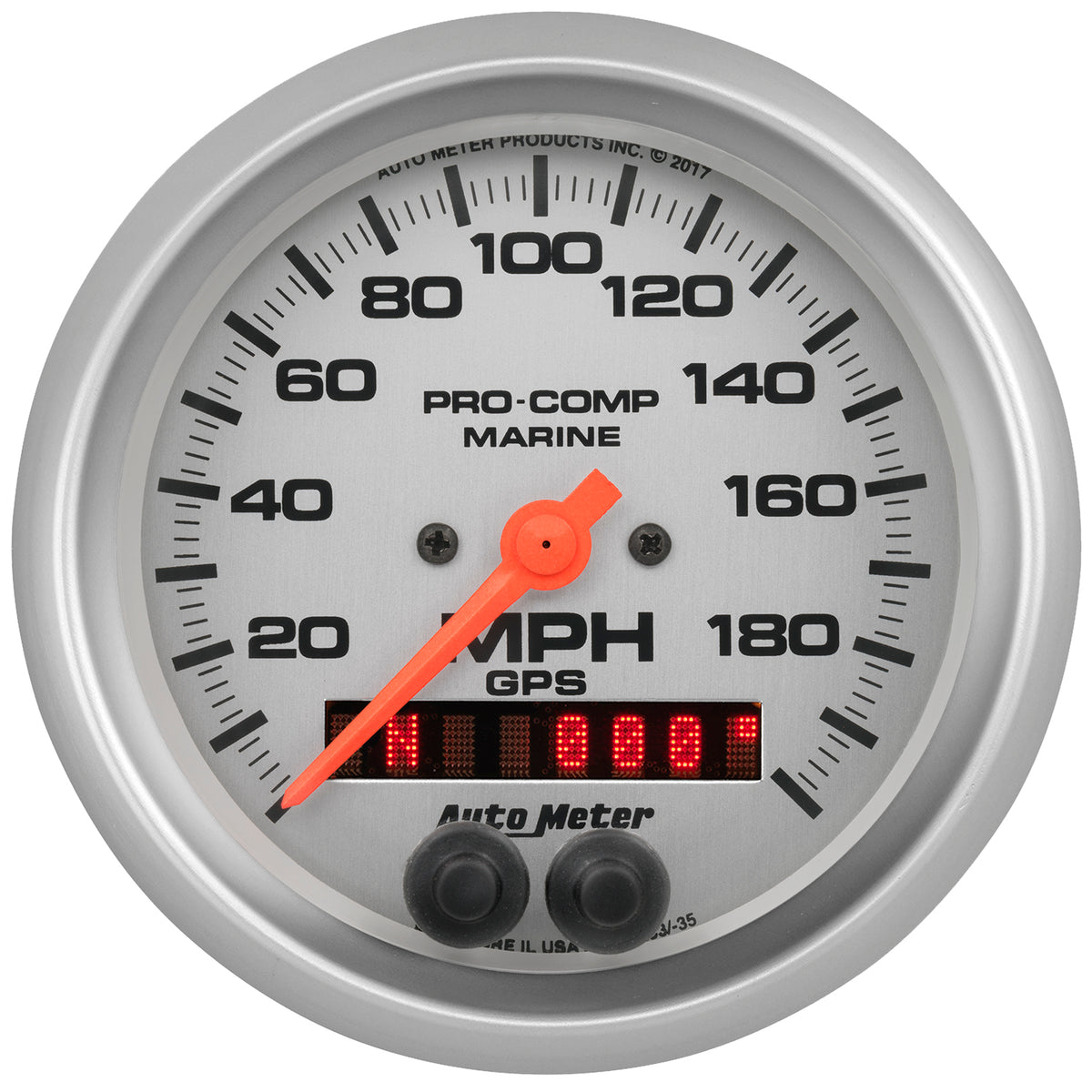 AutoMeter 200639-33 - GAUGE, SPEEDOMETER, 3 3/8", 200MPH, GPS, MARINE SILVER