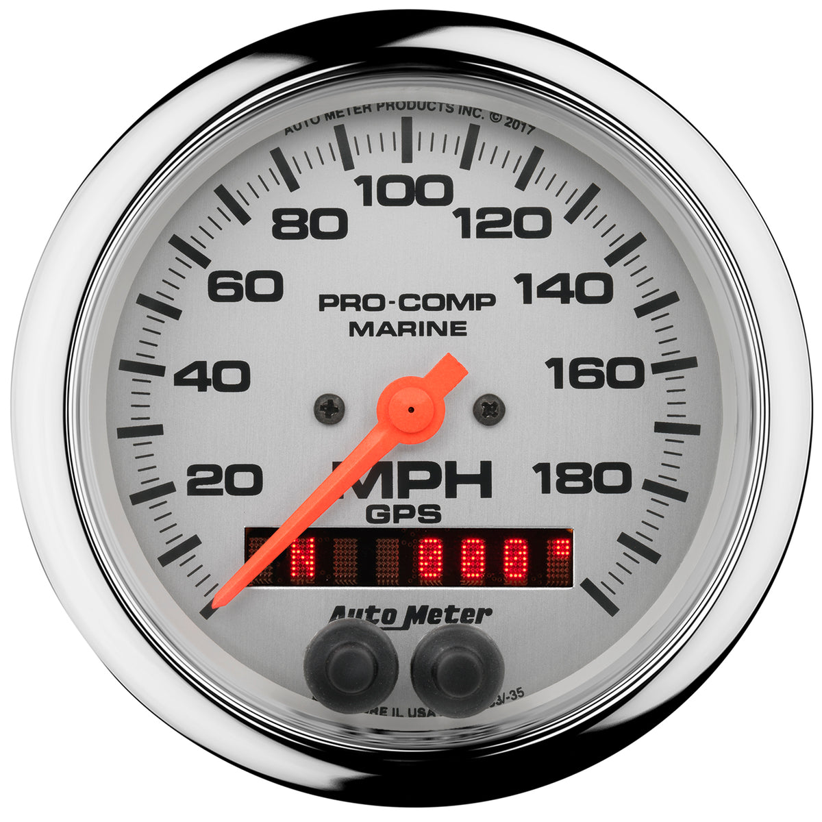 AutoMeter 200639-35 - GAUGE, SPEEDOMETER, 3 3/8", 200MPH, GPS, MARINE CHROME 3