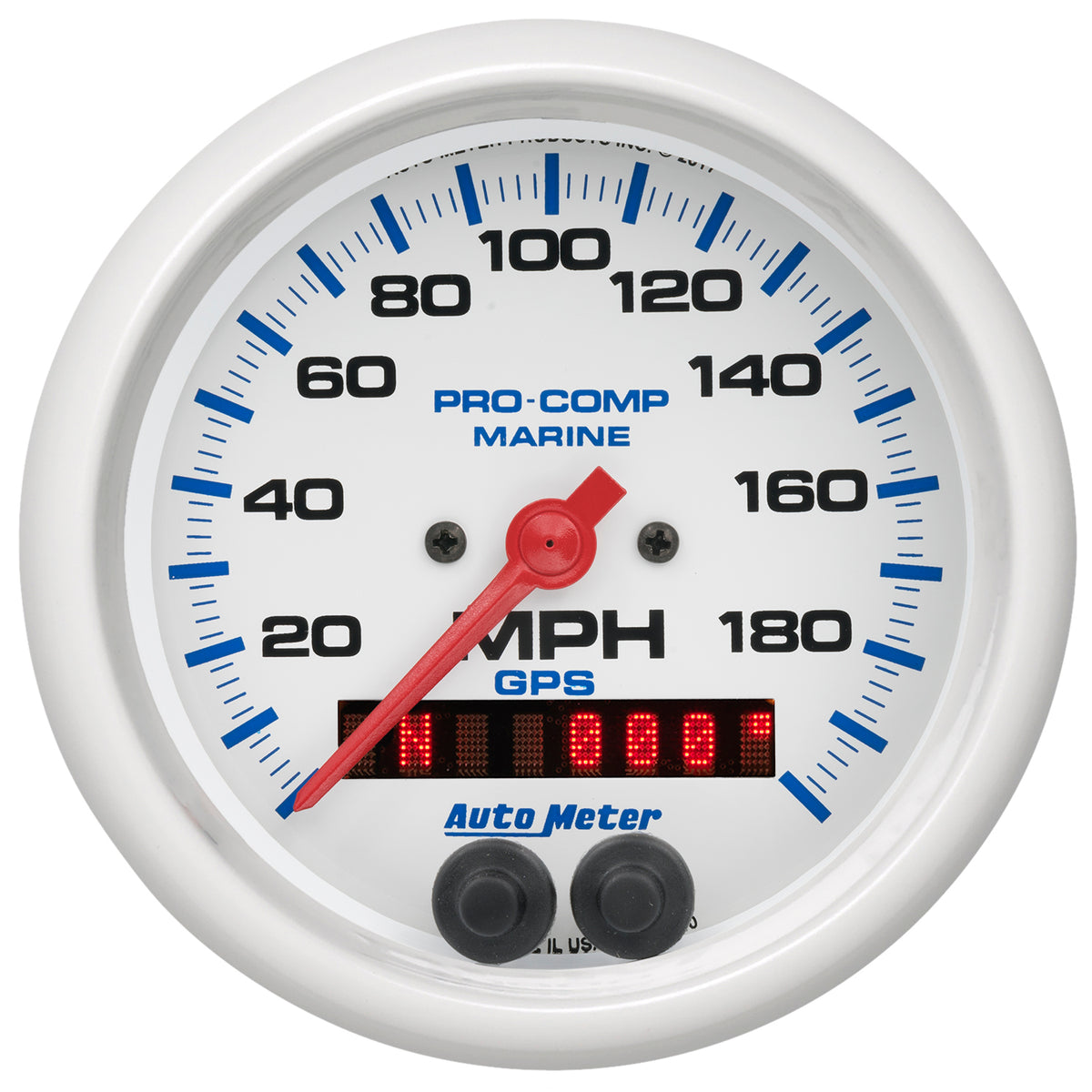 AutoMeter 200639 - GAUGE, SPEEDOMETER, 3 3/8", 200MPH, GPS, MARINE WHITE 3