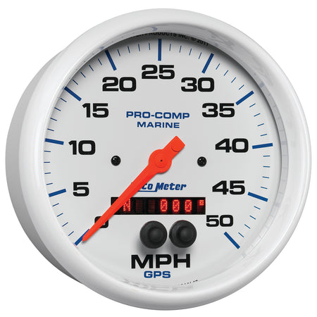 AutoMeter 200644 - GAUGE, SPEEDOMETER, 5", 50MPH, GPS, MARINE WHITE 5