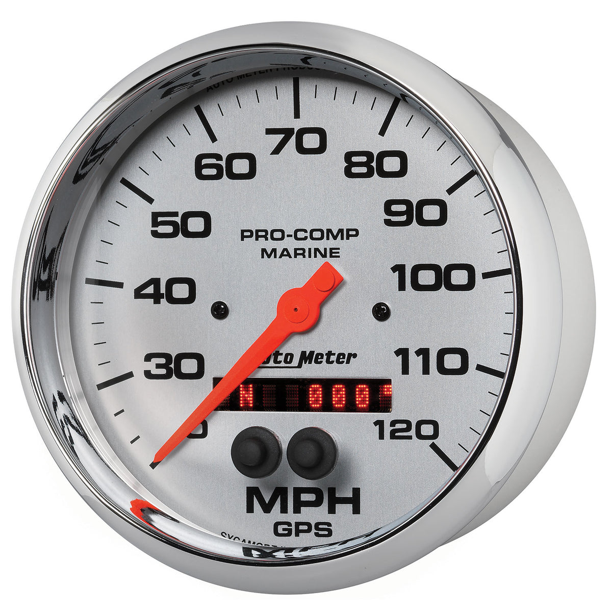 AutoMeter 200646-35 - GAUGE, SPEEDOMETER, 5", 120MPH, GPS, MARINE CHROME