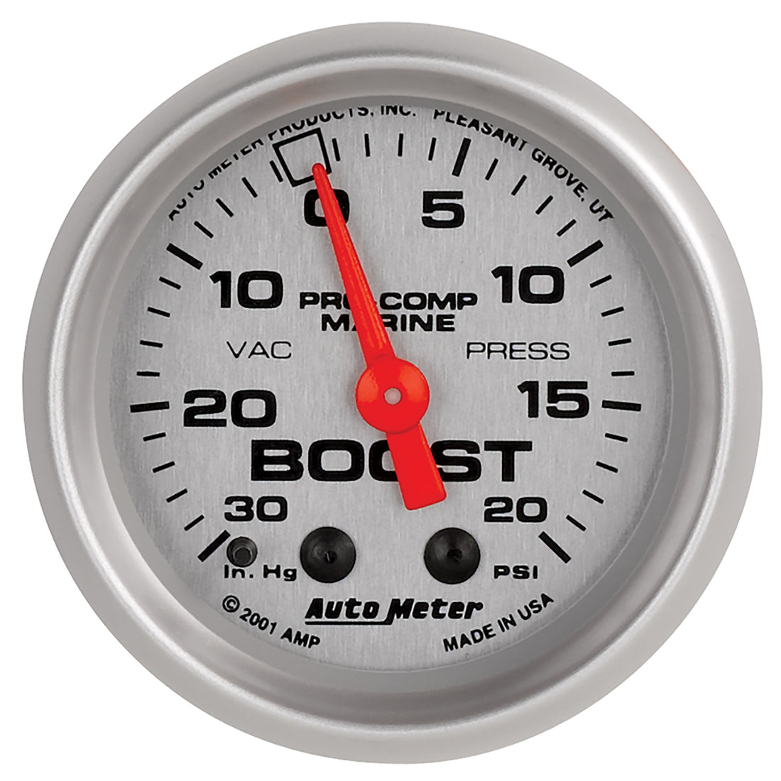 AutoMeter 200774-33 - GAUGE, VAC/BOOST, 2 1/16", 30INHG-20PSI, MECHANICAL, MARINE SILVER 3