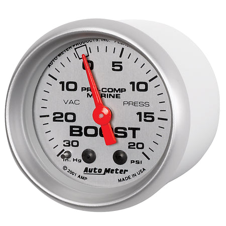 AutoMeter 200774-33 - GAUGE, VAC/BOOST, 2 1/16", 30INHG-20PSI, MECHANICAL, MARINE SILVER 4