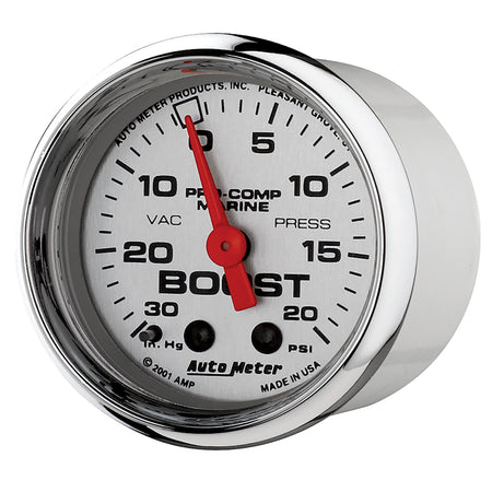 AutoMeter 200774-35 - GAUGE, VAC/BOOST, 2 1/16", 30INHG-20PSI, MECHANICAL, MARINE CHROME 4
